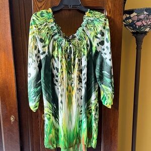 Sienna Rose OTS Green & Yellow Animal-Print Peasant Tunic